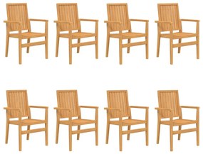 Sedie da Giardino Impilabili 8 pz 56,5x57,5x91 cm Massello Teak