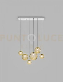 Puppet sospensione l6 ambra trasparente cromo lucido 6 luci attacco g9
