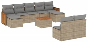Set divano da giardino 10 pz con cuscini beige in polyrattan