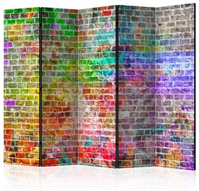 Paravento Muro arcobaleno II (5 parti) - composizione colorata di mattoni