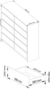 Cassettiera Credenza 140x40x120 Cm 10 Cassetti Artika Bianco Opaco