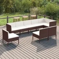 Set Divani da Giardino 9 pz con Cuscini in Polyrattan Marrone 3094403