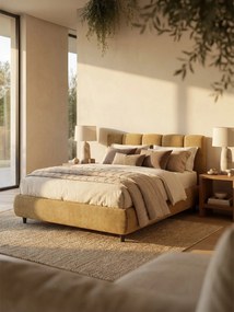 ARKAM letto imbottito con vano contenitore e testiera a lavorazione verticale - design shabby chic in tessuto certificato Oeko-Tex®
