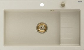 Mexen Omar lavello in granito a 1 vasca 800 x 480 mm, beige, sifone dorato - 6520801005-69-G