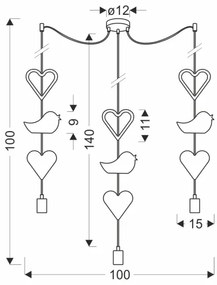 Lampadario a sospensione per bambini TRIO 3xE27/20W/230V rosa/bianco