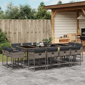 Set da pranzo da giardino 13pz con cuscini grigio in polyrattan