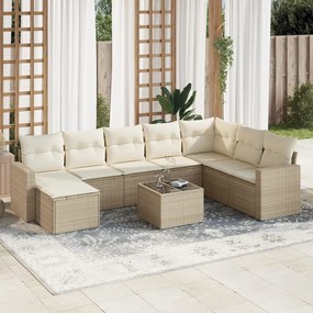 Set divano da giardino 9 pz con cuscini beige in polyrattan