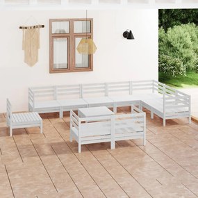 Set Salotto da Giardino 11 pz in Legno Massello di Pino Bianco