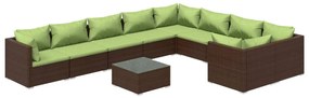 Set divani da giardino 10 pz con cuscini in polyrattan marrone