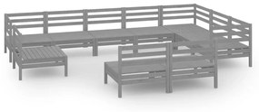 Set Salotto da Giardino 10 pz in Legno Massello di Pino Grigio