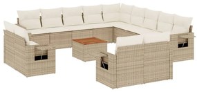 Set divani da giardino 14pz con cuscini in polyrattan beige