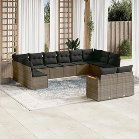 Set Divani da Giardino 12 pz con Cuscini Grigio in Polyrattan