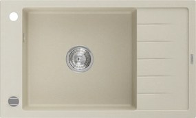 Mexen Elias lavello in granito a 1 vasca con sgocciolatoio 795 x 480 mm, beige, sifone cromato - 6511791005-69