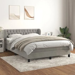 Giroletto A Molle Con Materasso Grigio Chiaro 140x190cm Velluto /