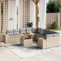 Set Divani da Giardino 11 pz con Cuscini Beige in Polyrattan 3272830