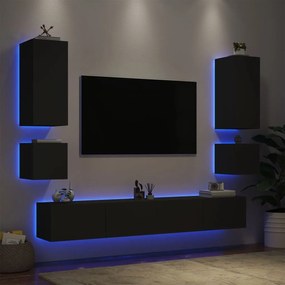 Mobili Tv A Muro 6pz Con Luci Led Neri /