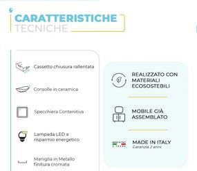 Mobile bagno sospeso 100 cm Smart bianco legno con specchio contenitore