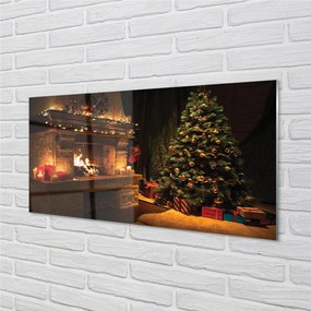 Quadro su vetro acrilico Regali decorazioni per il camino dell'albero di Natale 100x50 cm