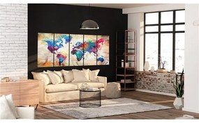 Quadro World Map  Colourful Ink Blots  Colore colorful, Dimensioni e Misure 225x90