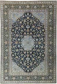 Kashan Tappeto 370 x 250 Blu (Iran) Annodato A Mano