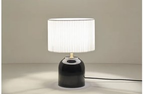 Lampada da tavolo nera in ceramica lucida e paralume in tessuto plissettato bianco H35 cm PIEGA