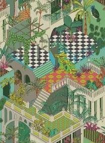Cole & Son Carta da parati Miami - Green/ Coral