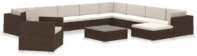Set divani da giardino 12 pz con cuscini in polyrattan marrone