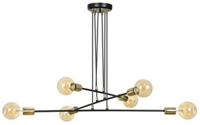 Lampadario Industrial 6 Luci Benzaiten A Bracci In Acciaio Nero E Oro