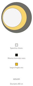 Specchio rotondo 80x80 cm in marmo laminato nero foglia oro - DAVID