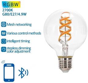 LED RGBW Lampadina FILAMENT G80 E27/4,9W/230V 2700K - Aigostar