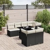 Set Divani da Giardino con Cuscini 8 pz Nero in Polyrattan 3266406