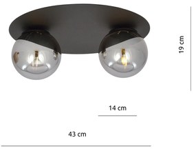 Plafoniera Minimal 2 Luci Solar In Acciaio Nero E Sfere Di Vetro Fumè