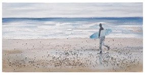 Dipinto su tela Spiaggia Surf, azzuro, bianco 60 x 120 cm