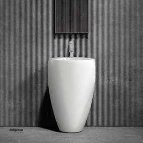 Lavabo Freestanding "One" Da Diam.52,5 Cm Con Scarico a Parete Finitura Bianco Lucido