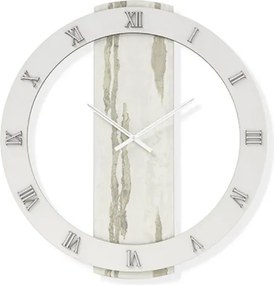 Orologio rotondo D80 cm in legno rivestito con parato e dettagli Argento TYLER