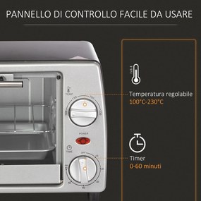 Fornetto Elettrico 750W 10 Litri con Griglia e Teglia Argento e Nero...