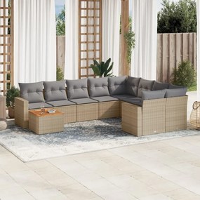 Set Divano da Giardino 10 pz con Cuscini Beige in Polyrattan