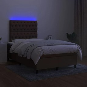 Letto a molle materasso e led marrone scuro 120x200 cm tessuto