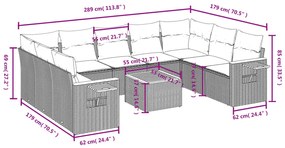 Set divano da giardino 10 pz con cuscini beige in polyrattan
