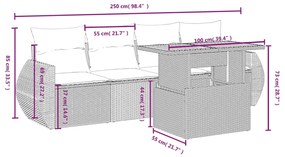 Set divano da giardino 5 pz con cuscini beige in polyrattan