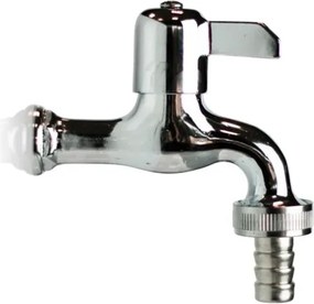 Rubinetto Per Fontana Da Giardino In Ottone Cromato 1/2" Con Leva E Portagomma