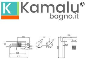 Kamalu - Miscelatore lavabo da incasso finitura cromo con dettaglio trama diamantata | BRASS