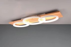 Plafoniera barca led tripla ellisse metallo bianco e legno naturale...