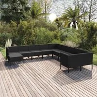 Set Divani da Giardino 11 pz con Cuscini in Polyrattan Nero 3094517