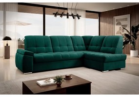 Divano angolare verde allungabile/con contenitore (con penisola a destra/a L) e rivestimento in velluto Sado – ELTAP