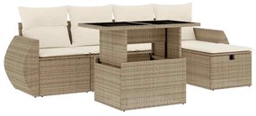 Set divano da giardino 6 pz con cuscini beige in polyrattan