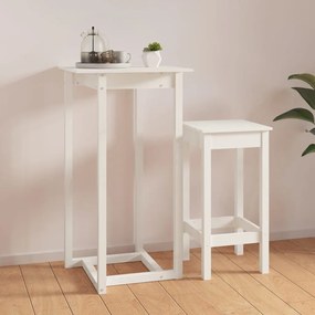 Tavolo Da Bar Bianco 60x60x110 Cm İn Legno Massello Di Pino /
