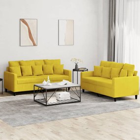 Set Di Divani 2 Pz Con Cuscini Giallo İn Velluto /