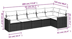 Set divano da giardino 6 pz con cuscini beige in polyrattan