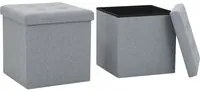 Pouf Pieghevoli con Contenitore 2pz Grigio Chiaro in Simil Lino cod 11582